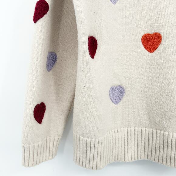 Modcloth Womens Neutral Novelty Valentines Day Heart Knit Pullover Sweater L Tan - Picture 3 of 7